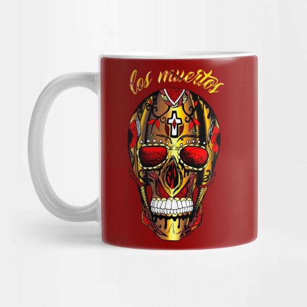 Los Muertos Day of The Dead Skull - Gold and Red Edition by kenallouis